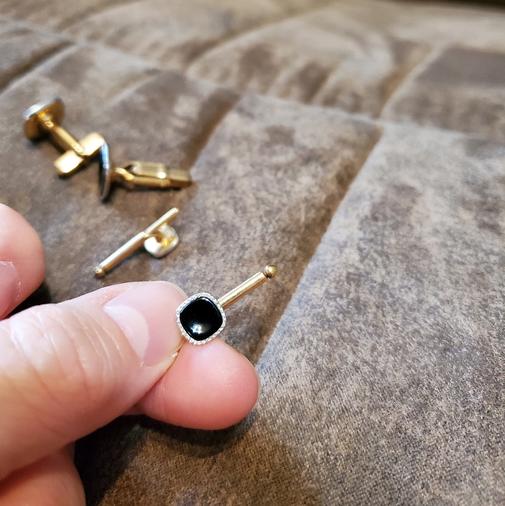 Swank B&W Cuff Links And Shirt Studs Vintage W Box - image 5